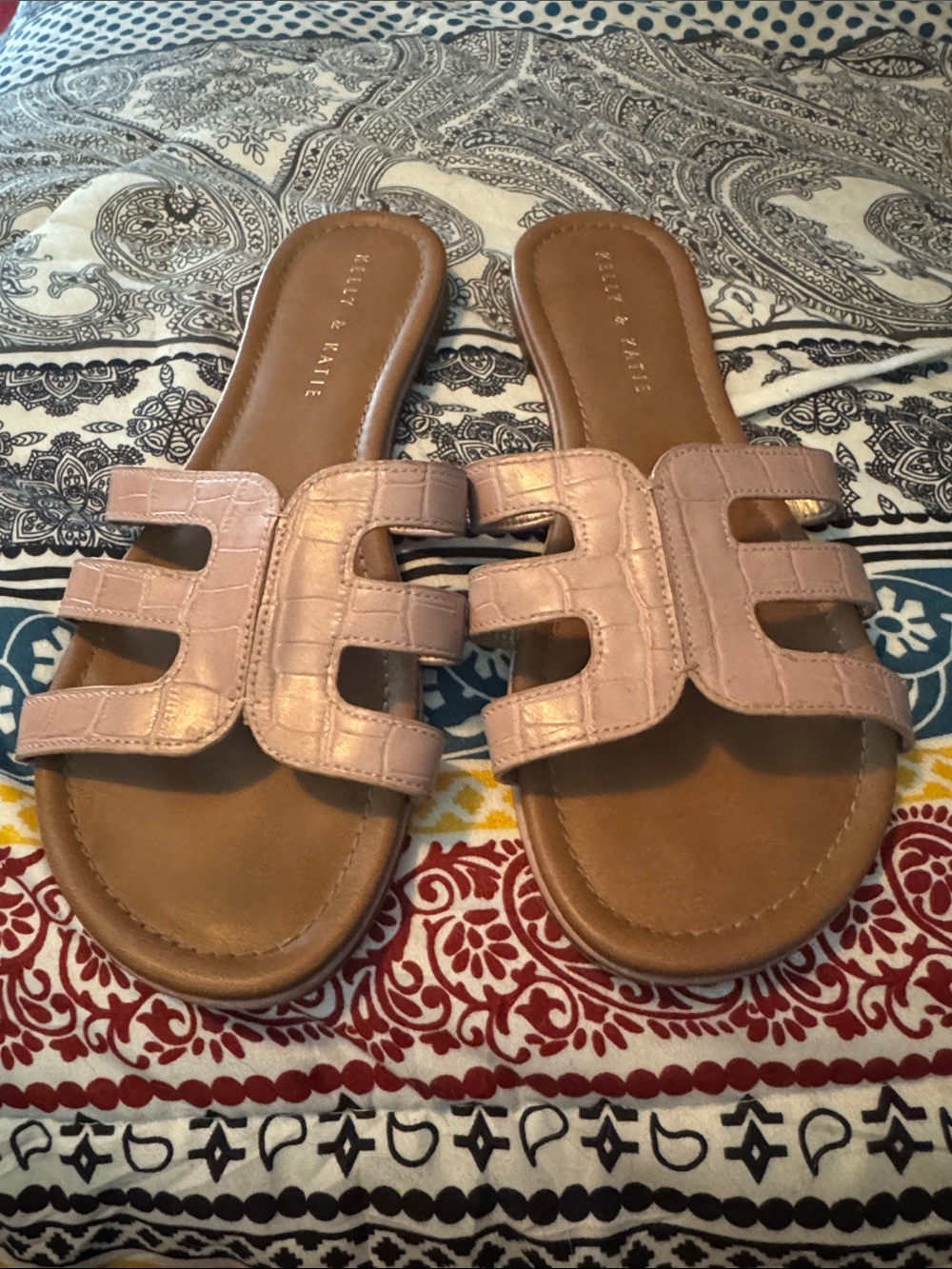 Kelly & Katie Blush Croc-Embossed Slide Sandals